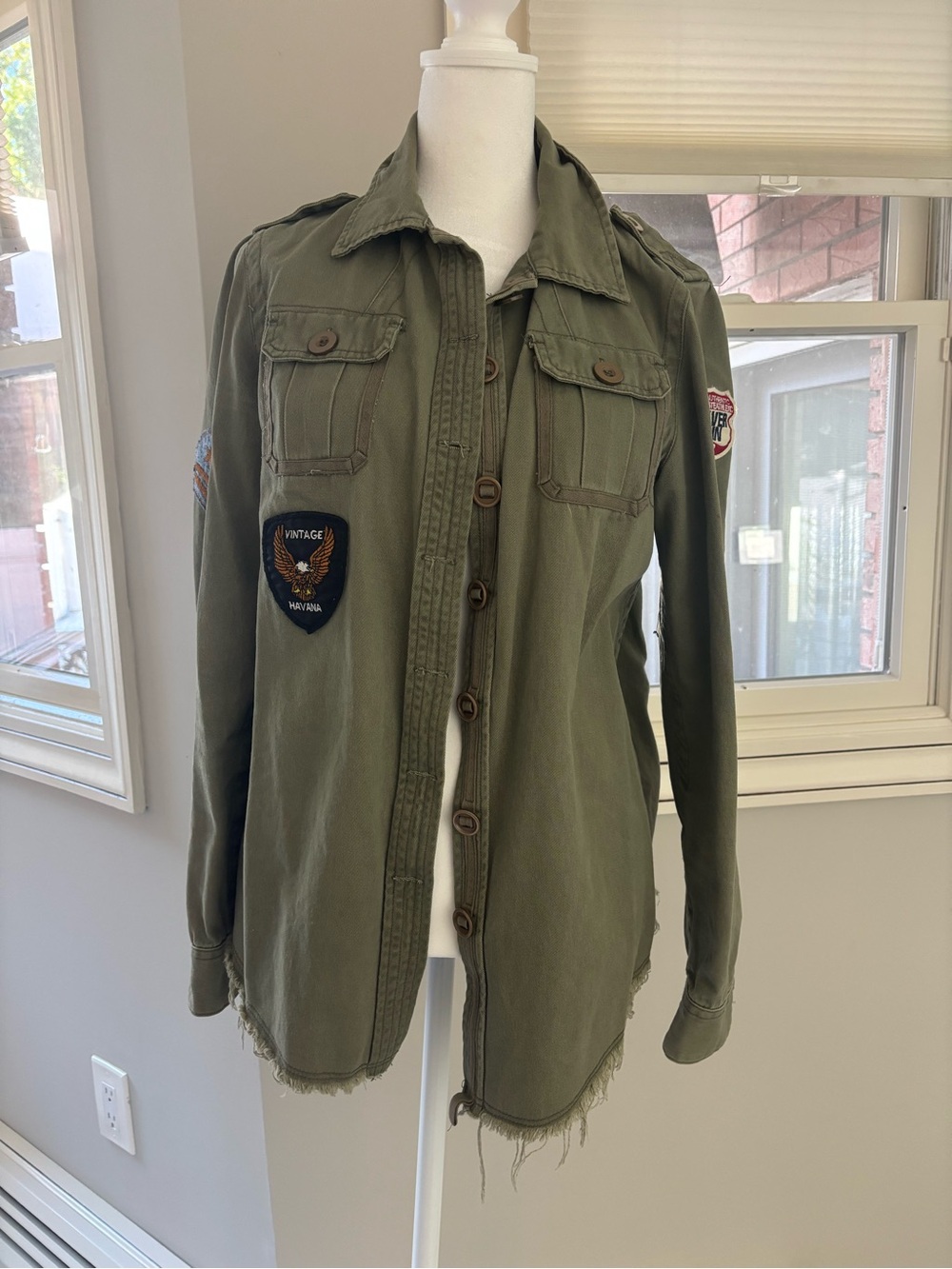 Vintage Havana Olive Green Patch Utility Jacket